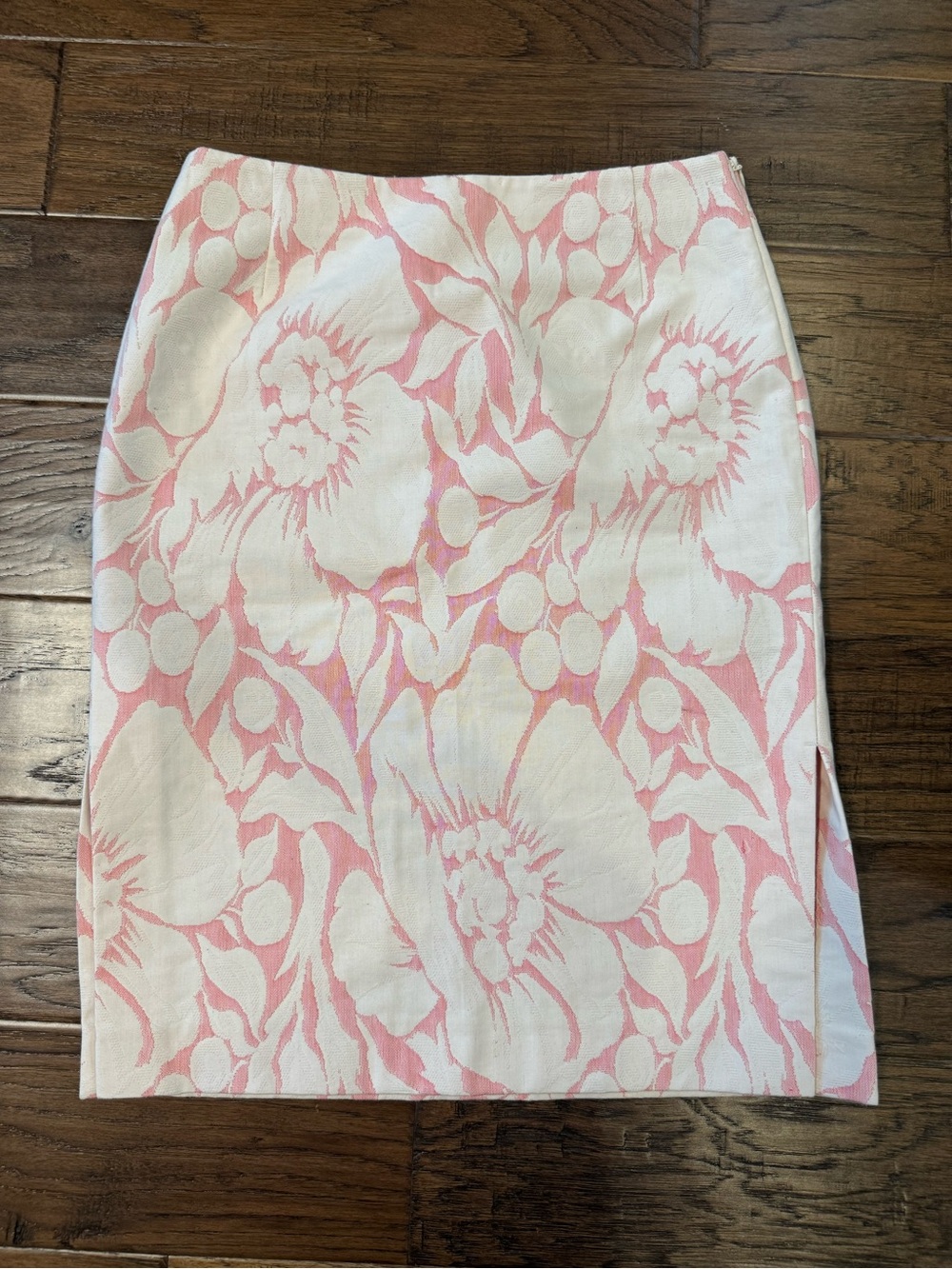 J. Crew White & Light Pink Floral Pencil Skirt